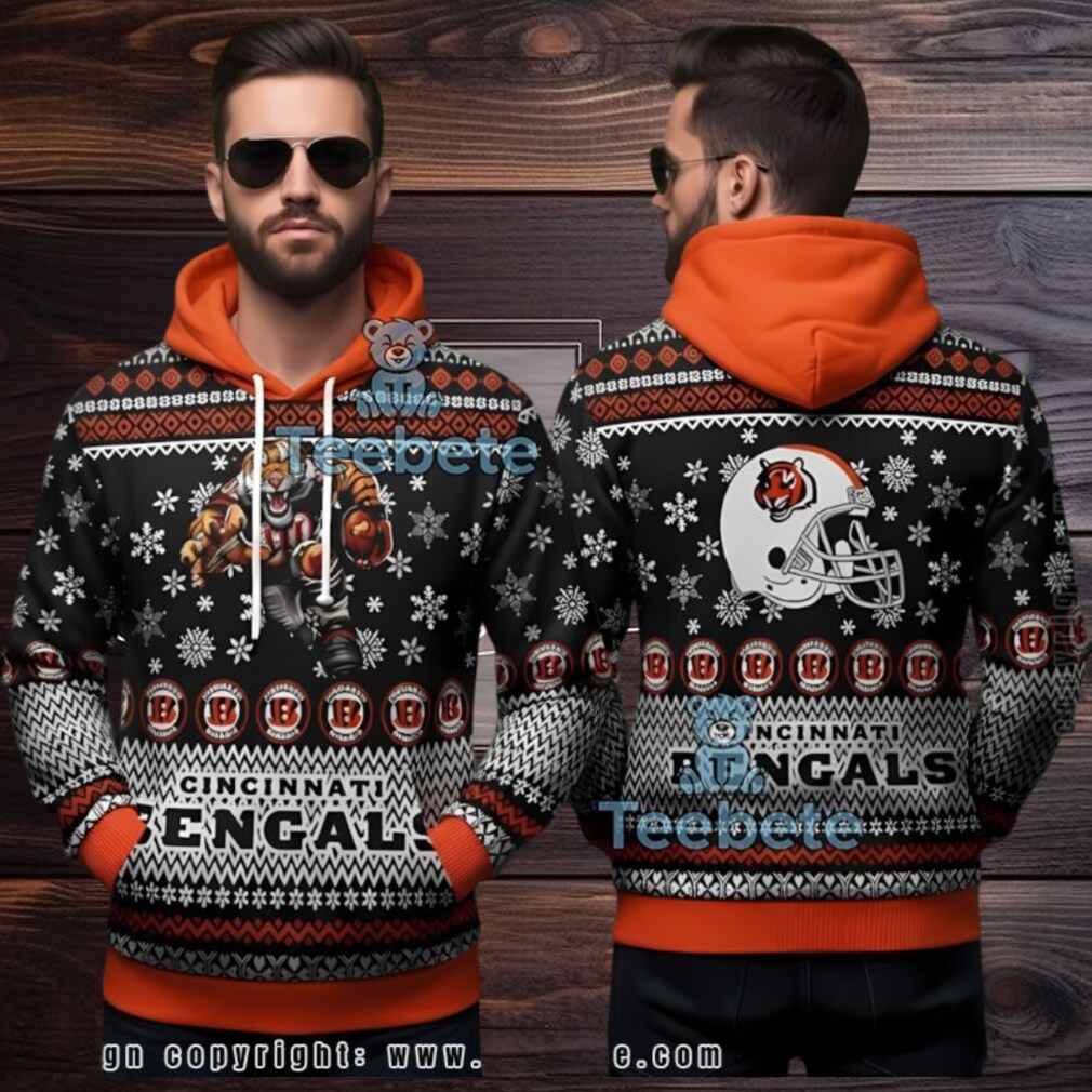 Cincinnati Bengals Mascot Tiger Ugly Christmas 3D Hoodie Mens Cincinnati Bengals Mascot Tiger Ugly Christmas 3D Hoodie Mens