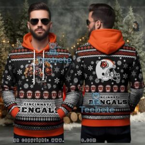 Cincinnati Bengals Mascot Tiger Ugly Christmas 3D Hoodie Mens