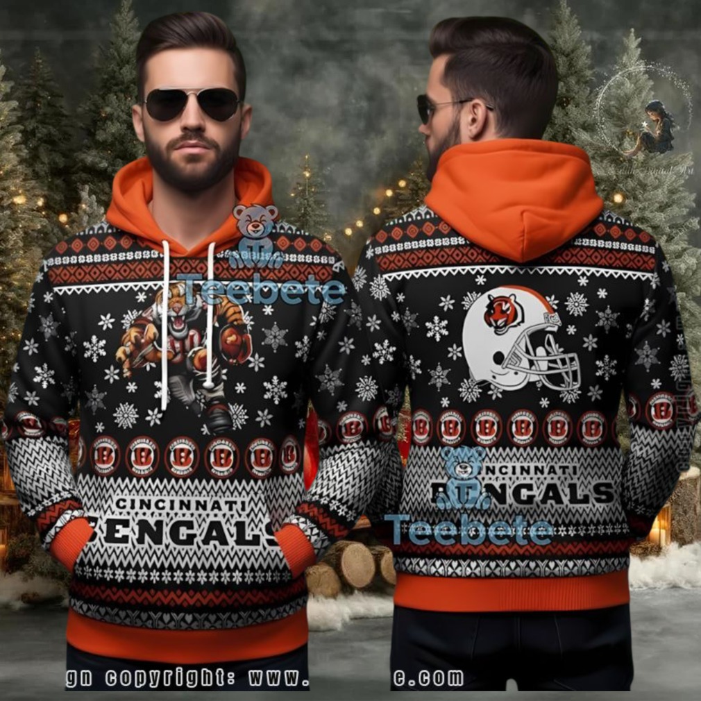 Cincinnati Bengals Mascot Tiger Ugly Christmas 3D Hoodie Mens Cincinnati Bengals Mascot Tiger Ugly Christmas 3D Hoodie Mens