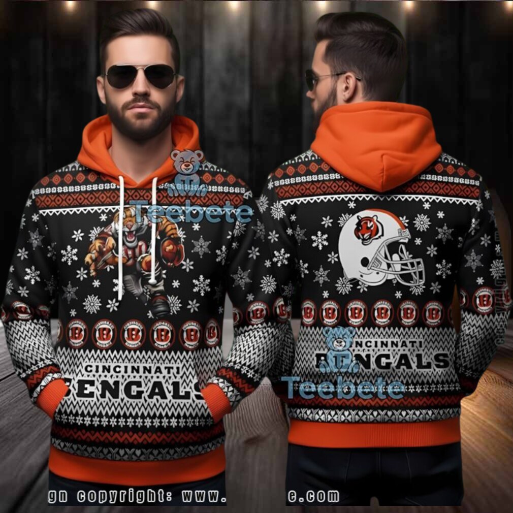 Cincinnati Bengals Mascot Tiger Ugly Christmas 3D Hoodie Mens Cincinnati Bengals Mascot Tiger Ugly Christmas 3D Hoodie Mens