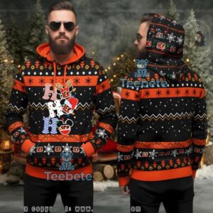 Cincinnati Bengals Mickey Mouse Ho Ho Ho Ugly Christmas 3D Hoodie