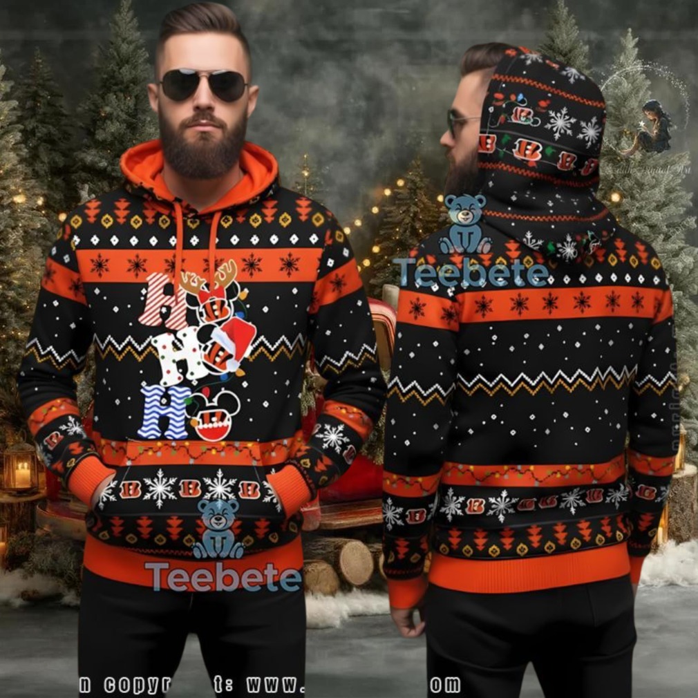 Cincinnati Bengals Mickey Mouse Ho Ho Ho Ugly Christmas 3D Hoodie Cincinnati Bengals Mickey Mouse Ho Ho Ho Ugly Christmas 3D Hoodie