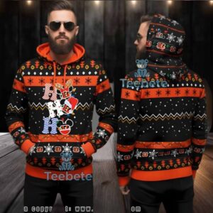 Cincinnati Bengals Mickey Mouse Ho Ho Ho Ugly Christmas 3D Hoodie