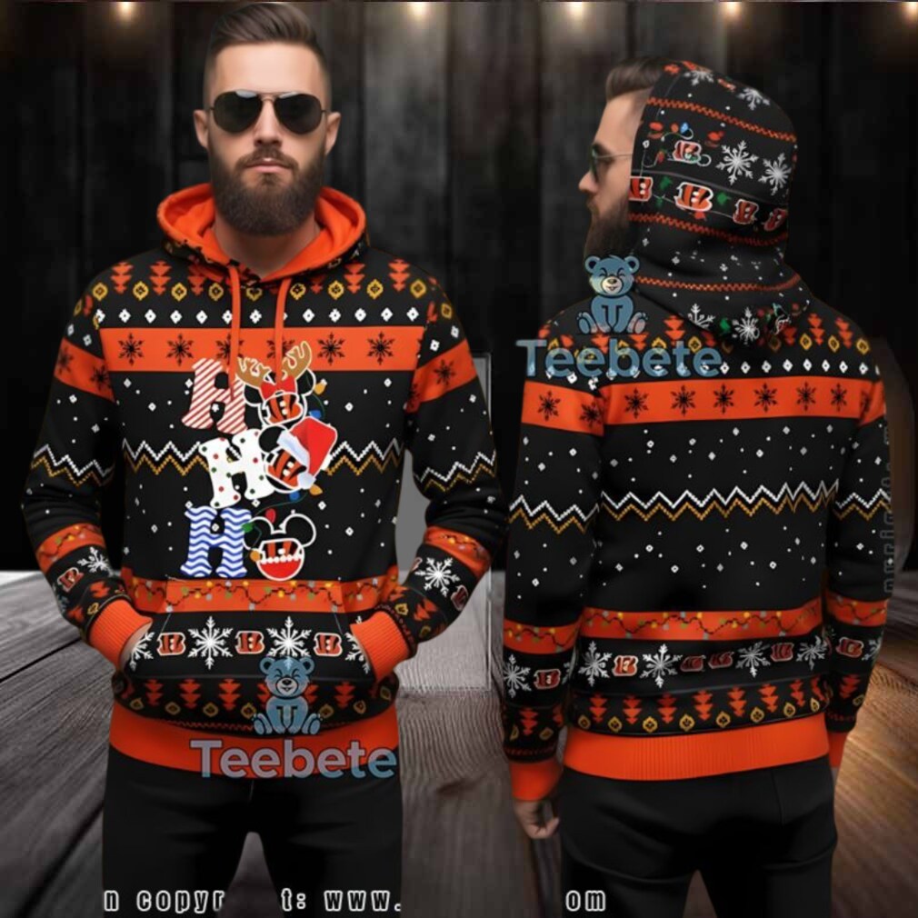 Cincinnati Bengals Mickey Mouse Ho Ho Ho Ugly Christmas 3D Hoodie Cincinnati Bengals Mickey Mouse Ho Ho Ho Ugly Christmas 3D Hoodie