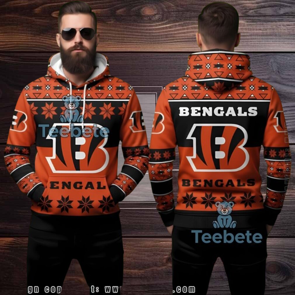 Cincinnati Bengals Orange Black Logo Ugly Christmas 3D Hoodie Cincinnati Bengals Orange Black Logo Ugly Christmas 3D Hoodie