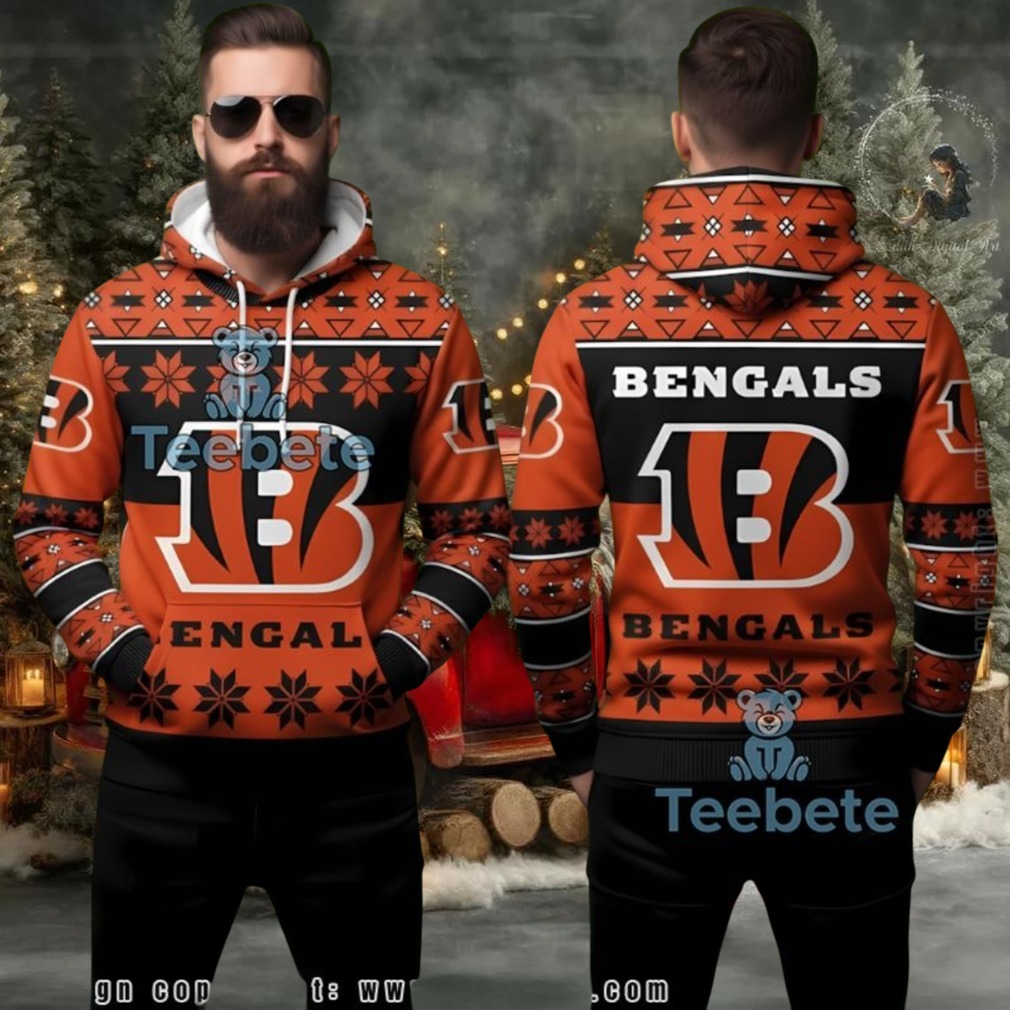 Cincinnati Bengals Orange Black Logo Ugly Christmas 3D Hoodie Cincinnati Bengals Orange Black Logo Ugly Christmas 3D Hoodie