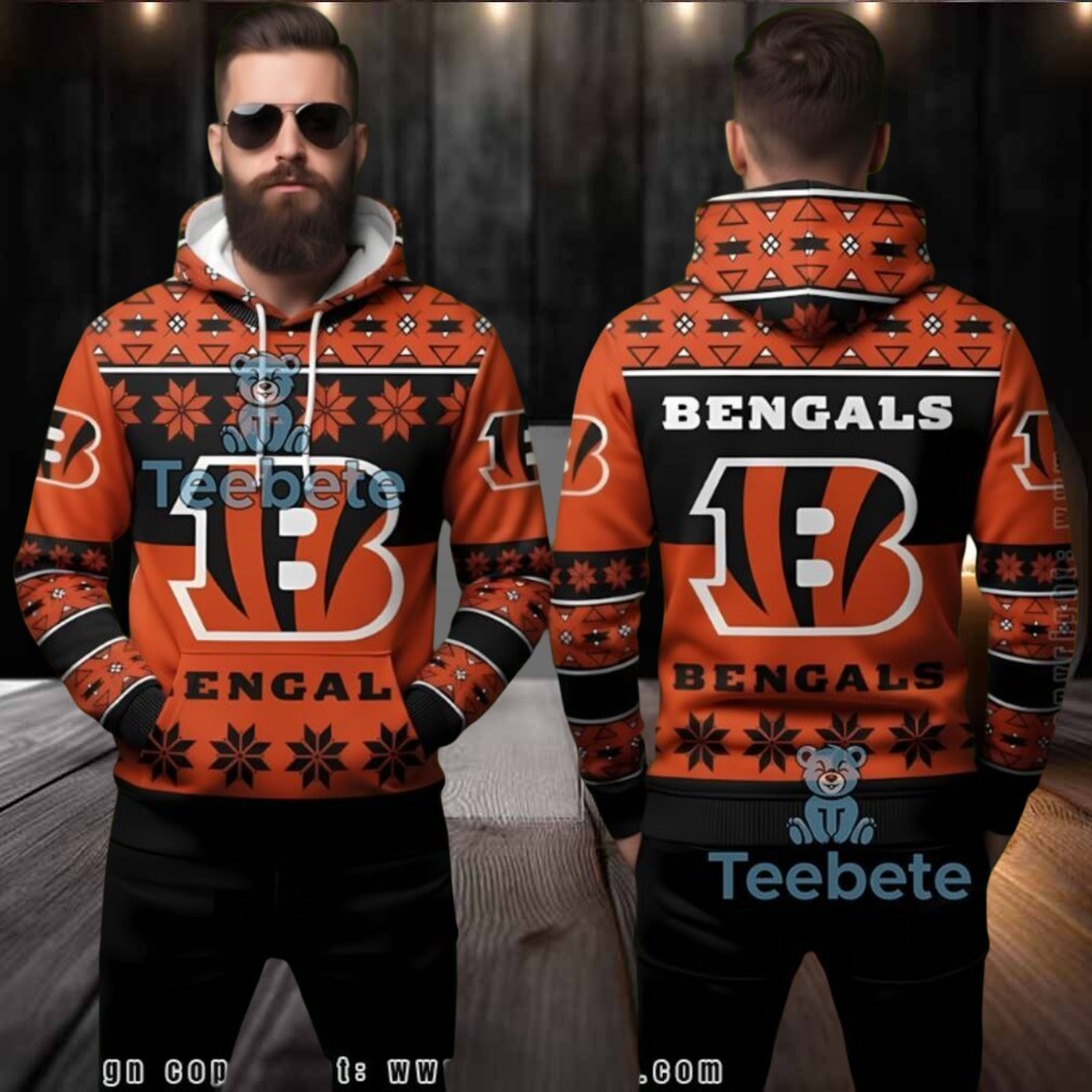 Cincinnati Bengals Orange Black Logo Ugly Christmas 3D Hoodie Cincinnati Bengals Orange Black Logo Ugly Christmas 3D Hoodie