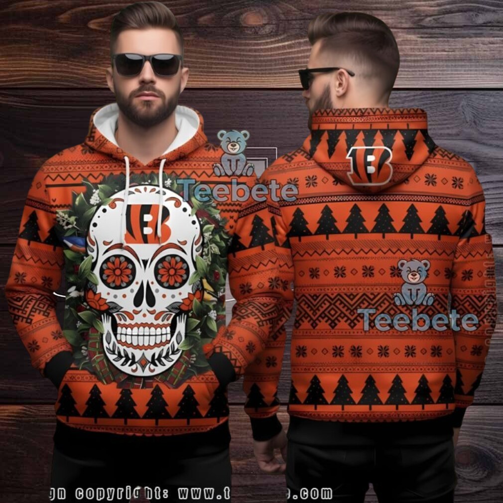 Cincinnati Bengals Orange Sugar Skull Christmas Ugly 3D Hoodie Cincinnati Bengals Orange Sugar Skull Christmas Ugly 3D Hoodie