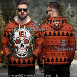 Cincinnati Bengals Orange Sugar Skull Christmas Ugly 3D Hoodie