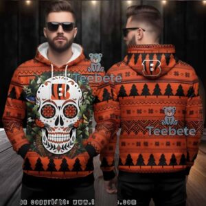Cincinnati Bengals Orange Sugar Skull Christmas Ugly 3D Hoodie