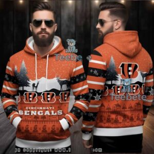 Cincinnati Bengals Reindeer Forest Ugly Christmas 3D Hoodie Orange