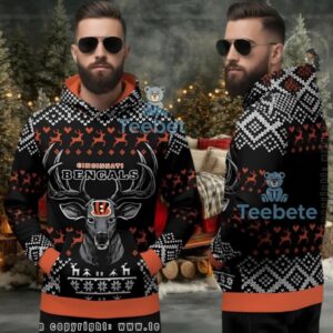 Cincinnati Bengals Reindeer Head Ugly Christmas 3D Hoodie
