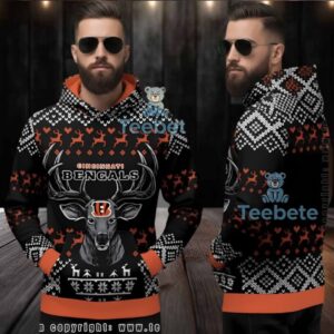 Cincinnati Bengals Reindeer Head Ugly Christmas 3D Hoodie