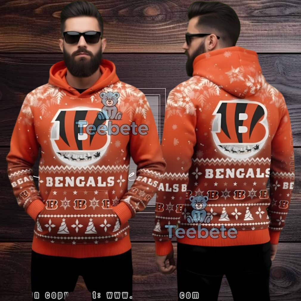 Cincinnati Bengals Reindeer Sleigh Ugly Christmas 3D Hoodie Orange Cincinnati Bengals Reindeer Sleigh Ugly Christmas 3D Hoodie Orange