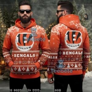 Cincinnati Bengals Reindeer Sleigh Ugly Christmas 3D Hoodie Orange
