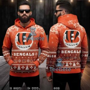 Cincinnati Bengals Reindeer Sleigh Ugly Christmas 3D Hoodie Orange