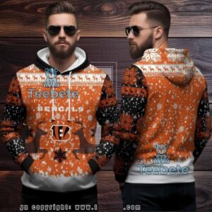 Cincinnati Bengals Reindeer Snowfall Ugly Christmas 3D Hoodie Orange Cincinnati Bengals Reindeer Snowfall Ugly Christmas 3D Hoodie Orange