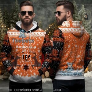 Cincinnati Bengals Reindeer Snowfall Ugly Christmas 3D Hoodie Orange