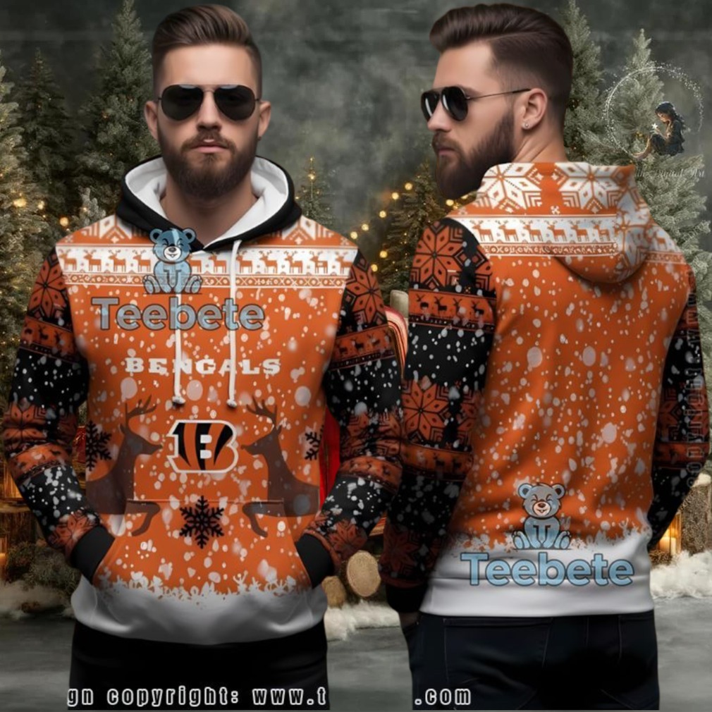 Cincinnati Bengals Reindeer Snowfall Ugly Christmas 3D Hoodie Orange Cincinnati Bengals Reindeer Snowfall Ugly Christmas 3D Hoodie Orange