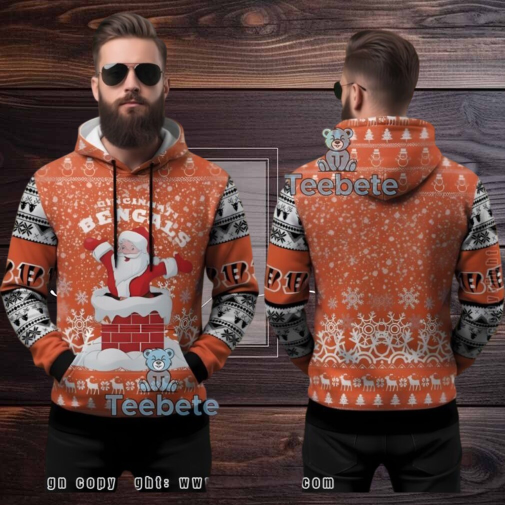 Cincinnati Bengals Santa Chimney Ugly Christmas 3D Hoodie Orange Cincinnati Bengals Santa Chimney Ugly Christmas 3D Hoodie Orange
