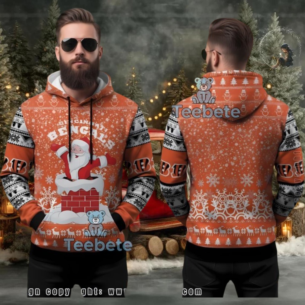 Cincinnati Bengals Santa Chimney Ugly Christmas 3D Hoodie Orange Cincinnati Bengals Santa Chimney Ugly Christmas 3D Hoodie Orange