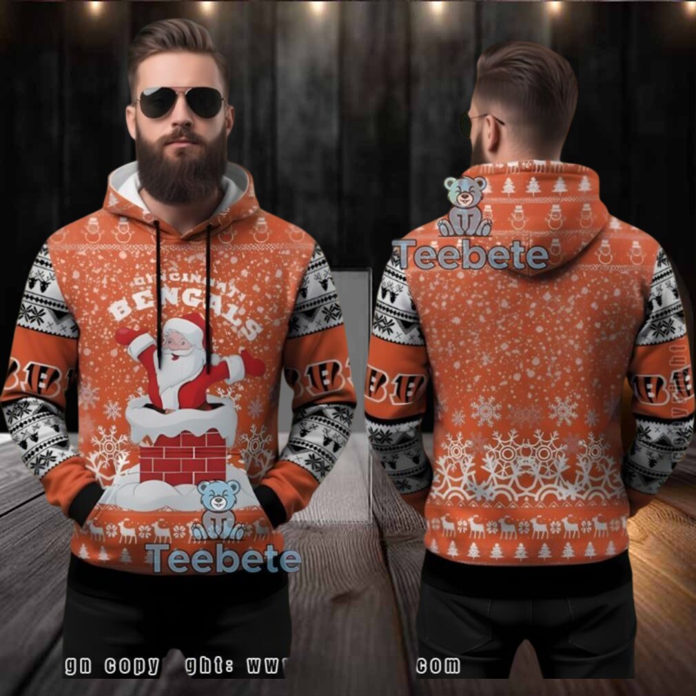 Cincinnati Bengals Santa Chimney Ugly Christmas 3D Hoodie Orange Cincinnati Bengals Santa Chimney Ugly Christmas 3D Hoodie Orange