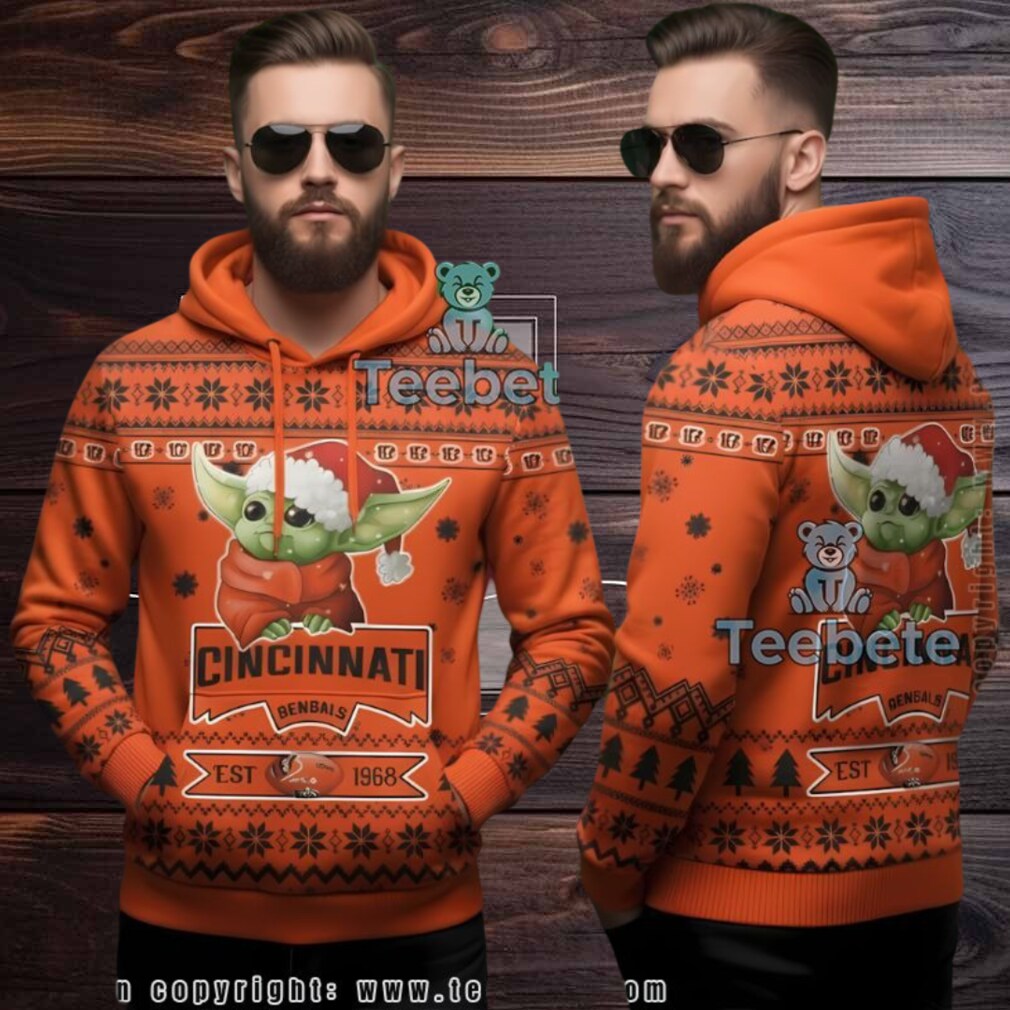 Cincinnati Bengals Santa Grogu Baby Yoda Ugly Christmas 3D Hoodie Cincinnati Bengals Santa Grogu Baby Yoda Ugly Christmas 3D Hoodie