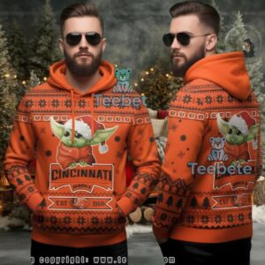 Cincinnati Bengals Santa Grogu Baby Yoda Ugly Christmas 3D Hoodie