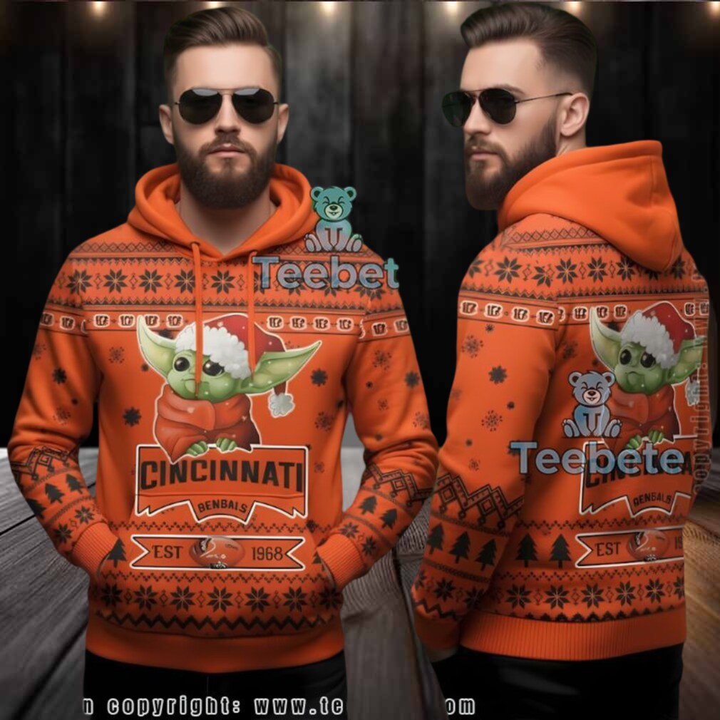 Cincinnati Bengals Santa Grogu Baby Yoda Ugly Christmas 3D Hoodie Cincinnati Bengals Santa Grogu Baby Yoda Ugly Christmas 3D Hoodie