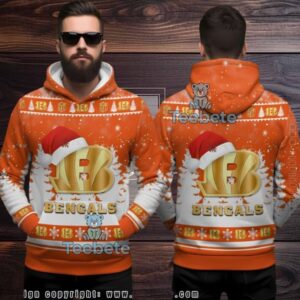 Cincinnati Bengals Santa Hat Logo Ugly Christmas 3D Hoodie Cincinnati Bengals Santa Hat Logo Ugly Christmas 3D Hoodie