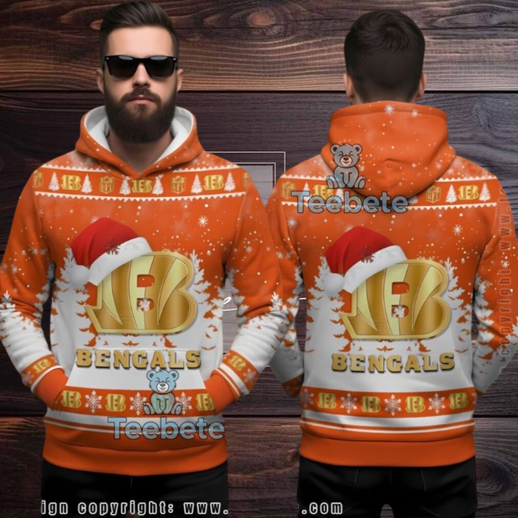 Cincinnati Bengals Santa Hat Logo Ugly Christmas 3D Hoodie Cincinnati Bengals Santa Hat Logo Ugly Christmas 3D Hoodie
