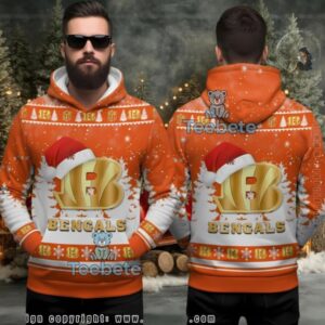 Cincinnati Bengals Santa Hat Logo Ugly Christmas 3D Hoodie