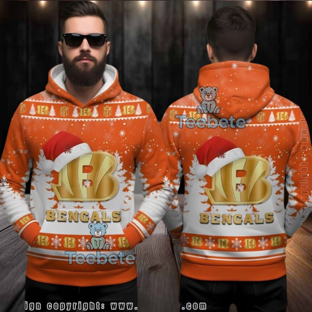 Cincinnati Bengals Santa Hat Logo Ugly Christmas 3D Hoodie Cincinnati Bengals Santa Hat Logo Ugly Christmas 3D Hoodie