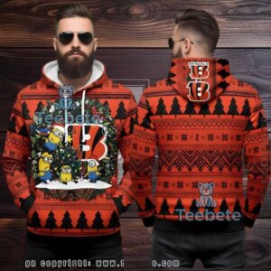 Cincinnati Bengals Santa Minions Ugly Christmas 3D Hoodie Cincinnati Bengals Santa Minions Ugly Christmas 3D Hoodie