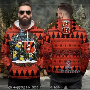 Cincinnati Bengals Santa Minions Ugly Christmas 3D Hoodie