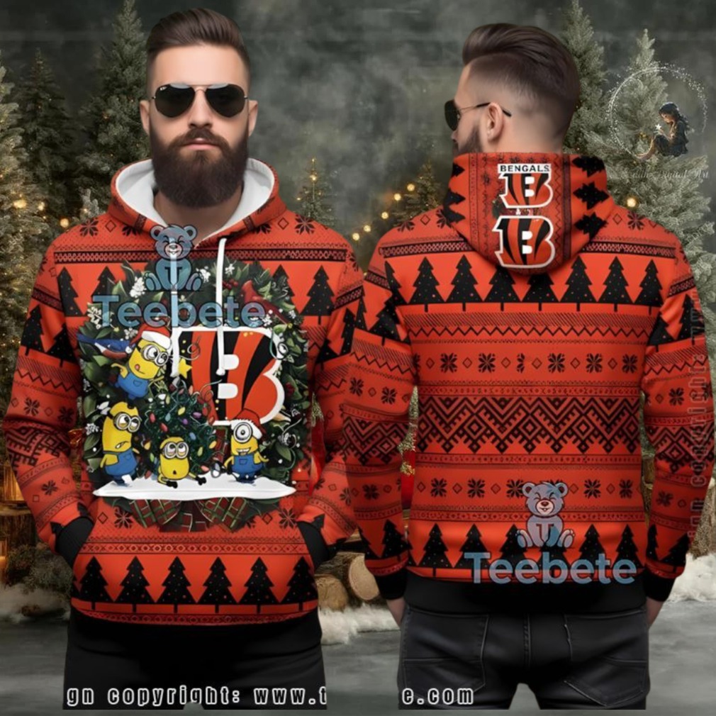 Cincinnati Bengals Santa Minions Ugly Christmas 3D Hoodie Cincinnati Bengals Santa Minions Ugly Christmas 3D Hoodie