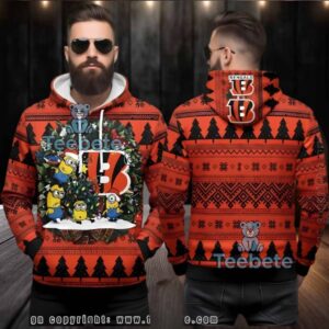 Cincinnati Bengals Santa Minions Ugly Christmas 3D Hoodie