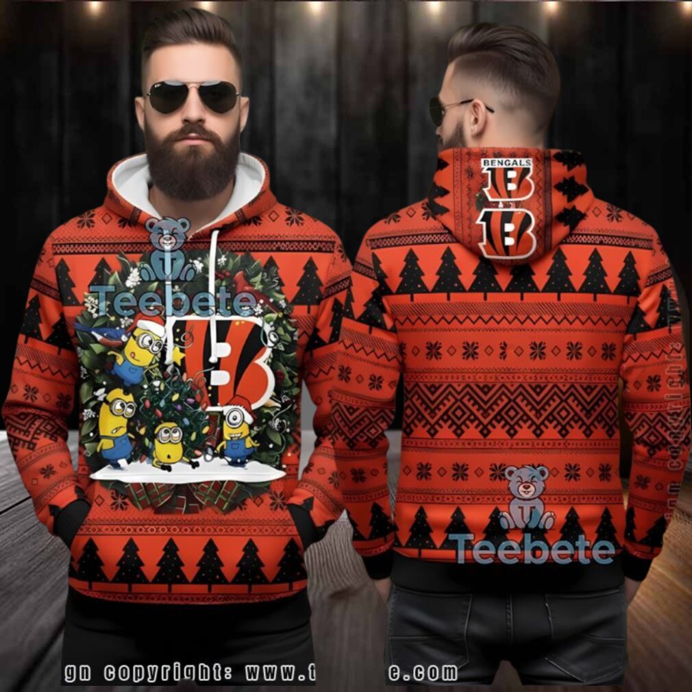 Cincinnati Bengals Santa Minions Ugly Christmas 3D Hoodie Cincinnati Bengals Santa Minions Ugly Christmas 3D Hoodie