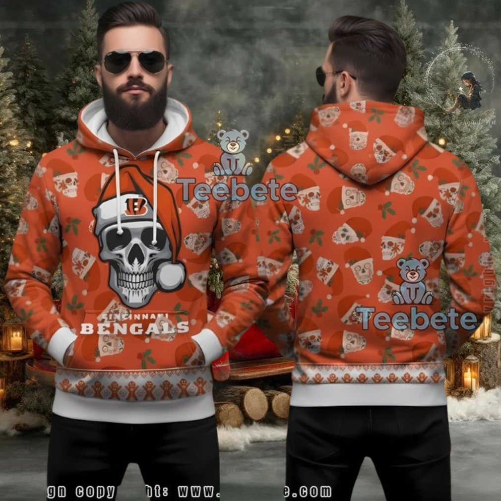 Cincinnati Bengals Santa Skull Ugly Christmas 3D Hoodie Cincinnati Bengals Santa Skull Ugly Christmas 3D Hoodie