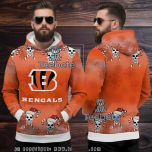Cincinnati Bengals Skull Candy Cane Ugly Christmas 3D Hoodie Cincinnati Bengals Skull Candy Cane Ugly Christmas 3D Hoodie