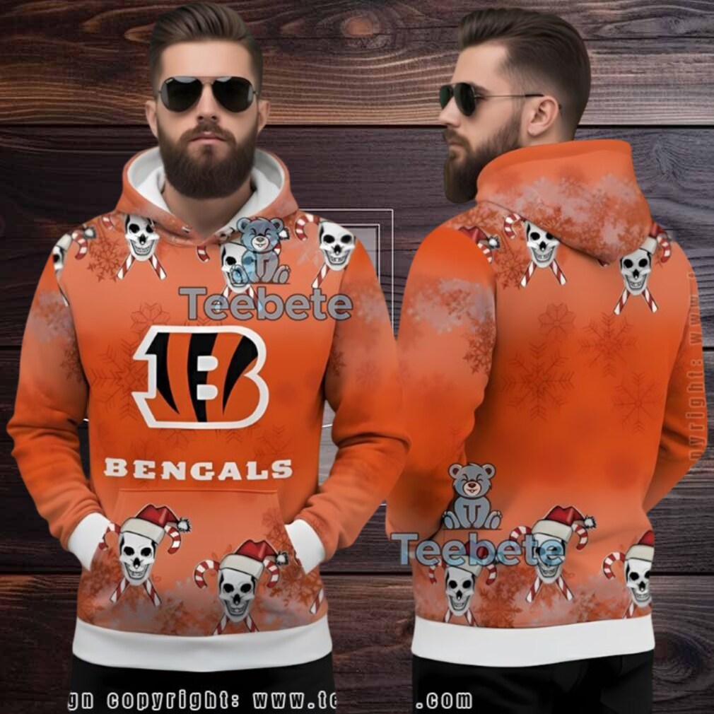 Cincinnati Bengals Skull Candy Cane Ugly Christmas 3D Hoodie Cincinnati Bengals Skull Candy Cane Ugly Christmas 3D Hoodie