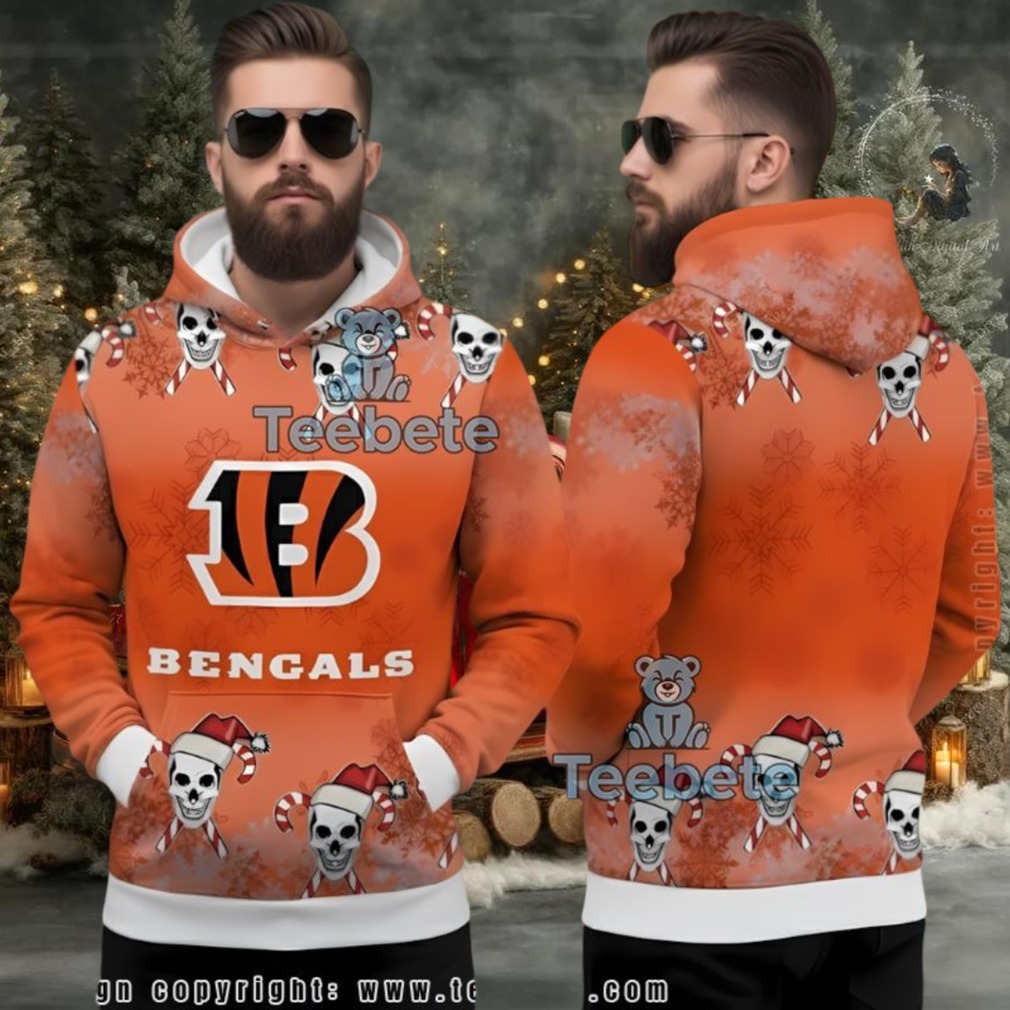 Cincinnati Bengals Skull Candy Cane Ugly Christmas 3D Hoodie Cincinnati Bengals Skull Candy Cane Ugly Christmas 3D Hoodie
