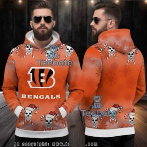 Cincinnati Bengals Skull Candy Cane Ugly Christmas 3D Hoodie