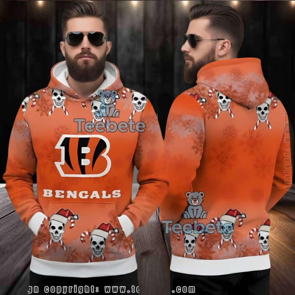 Cincinnati Bengals Skull Candy Cane Ugly Christmas 3D Hoodie Cincinnati Bengals Skull Candy Cane Ugly Christmas 3D Hoodie