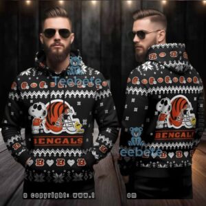 Cincinnati Bengals Snoopy Woodstock Ugly Christmas 3D Hoodie Black