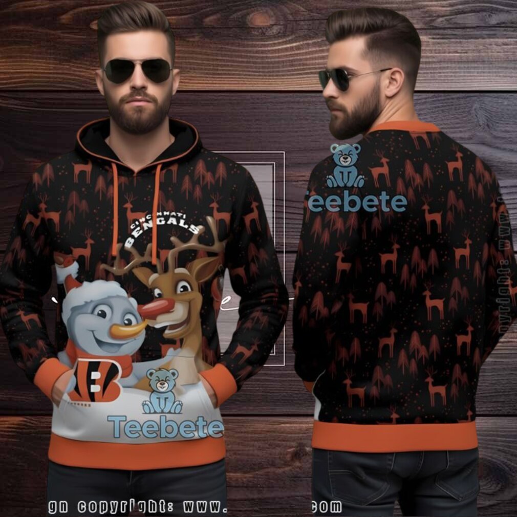 Cincinnati Bengals Snowman Reindeer Ugly 3D Hoodie Christmas Men Cincinnati Bengals Snowman Reindeer Ugly 3D Hoodie Christmas Men
