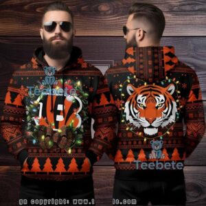 Cincinnati Bengals Ugly Christmas Lights Wreath 3D Hoodie Cincinnati Bengals Ugly Christmas Lights Wreath 3D Hoodie