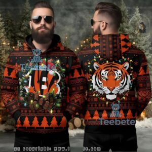 Cincinnati Bengals Ugly Christmas Lights Wreath 3D Hoodie