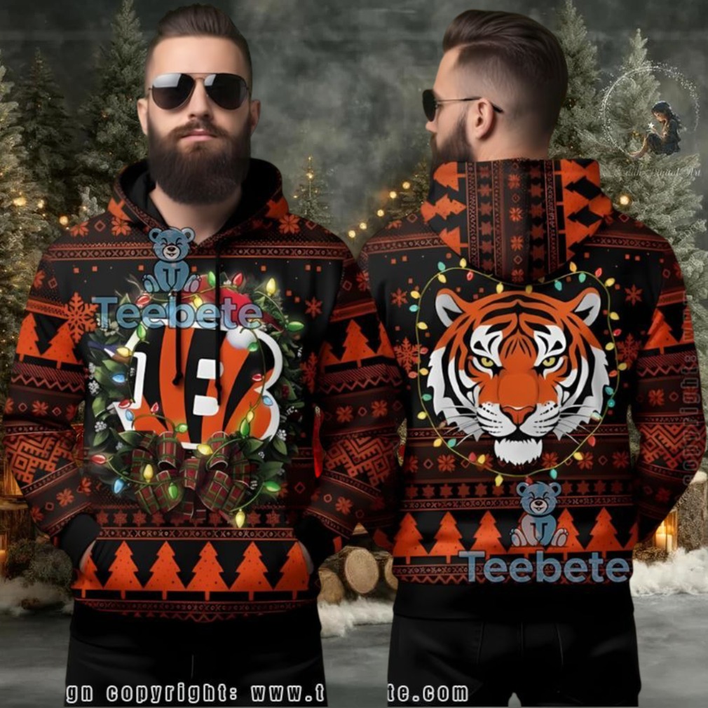 Cincinnati Bengals Ugly Christmas Lights Wreath 3D Hoodie Cincinnati Bengals Ugly Christmas Lights Wreath 3D Hoodie