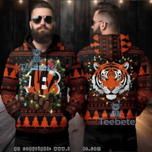 Cincinnati Bengals Ugly Christmas Lights Wreath 3D Hoodie